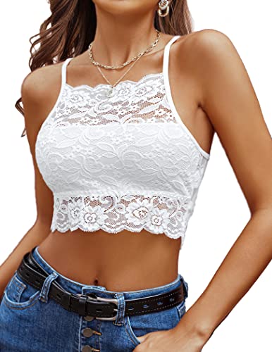 Avidlove Lace Bralette for Women Camisoles Racerback Double-Layered Crop Top (White, Medium)