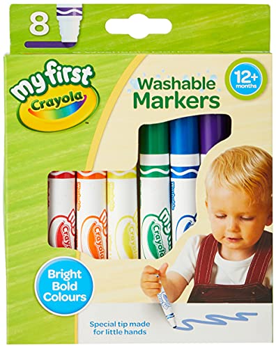 CRAYOLA MyFirst Washable Markers - Assorted Colours (Pack of 8) | Easy-Grip Markers Ideal for Toddlers Hands | Ideal for Kids Aged 12+ Months