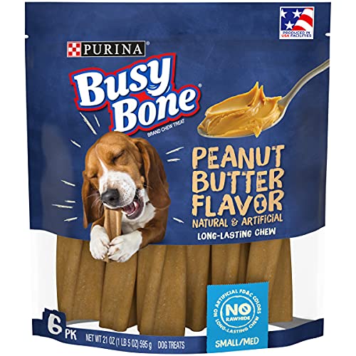 Purina Busy Bone Made in USA Facilities, Long Lasting Small/Medium Breed Adult Dog Chews, Peanut Butter Flavor - (Pack of 4) 6 Ct. Pouches
