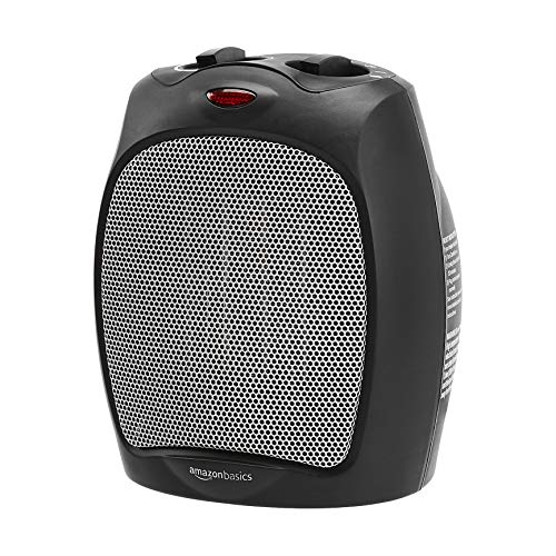Amazon Basics 1500W Ceramic Personal Heater with Adjustable Thermostat, Black, 7.52'D x 6.34'W x 9.45'H