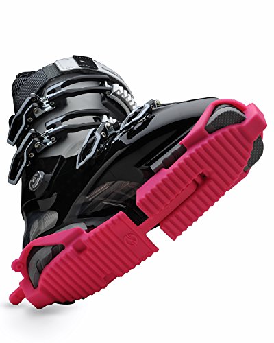 SkiSkootys Ski Boot Traction Cleats - (Adult & Youth Sizes, Classic Version) - Adjustable Comfort Soles for Protection While Walking in Skiing Boots, for Men, Women, & Youth (Pink, Adult)