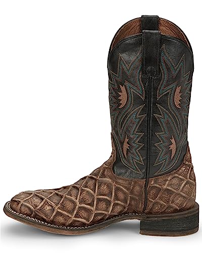Nocona Men's Locoweed Pirarucu Print Western Boot Broad Square Toe Brown 12 D(M) US