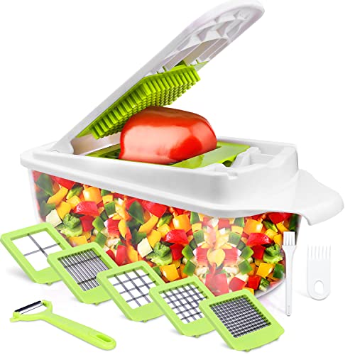 Food Dicer 5 Blades, Onion Dicer Chopper for Kitchen, Fruit and Veggie, Vegetables , Food Prep Chopper, Light Green
