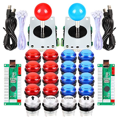 EG STARTS 2 Player Arcade DIY Kits Parts 2 Stickers + 20 LED Illuminated Push Buttons for Arcade Joystick PC Games Mame Raspberry pi (Red & Blue)
