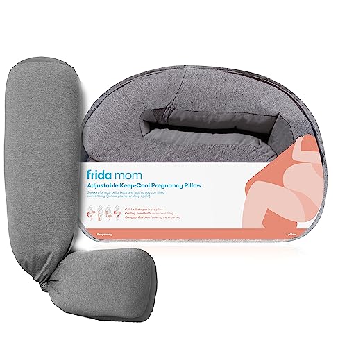Frida Mom Adjustable Keep-Cool Pregnancy Pillow U,C,L, and I Shaped Full Body Maternity Pillow for Comfortable Sleep, Support for Belly, Hips + Legs, Cooling for Pregnant Women, Grey