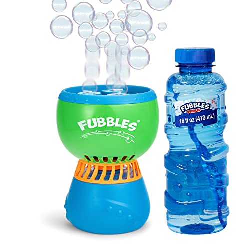 FUBBLES NO Spill Funfiniti Bubble Machine | Blows One Hour of Non Stop Bubbles |Amazon Exclusive Toy Set Includes 36oz of Non Toxic Refill Solution (Bubble Solution Bottle Colors Will Vary) Pack of 1