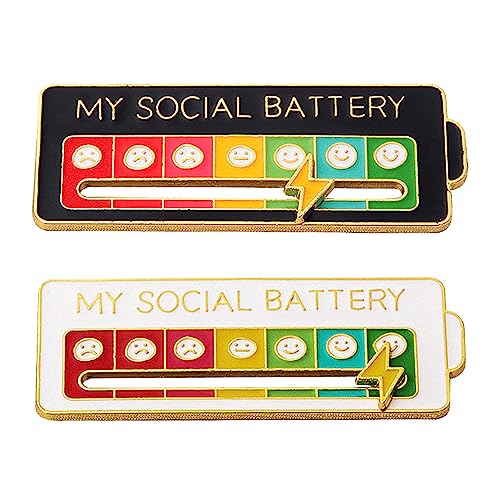 Social Battery Pin - My Social Battery Creative Lapel Pin, Fun Enamel Emotional Pin 7 Days A Week (1White+1Black)