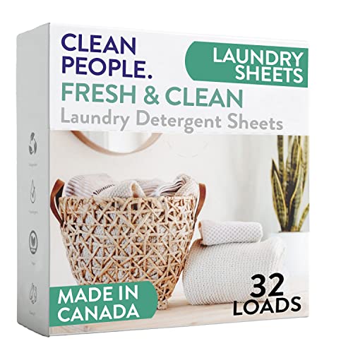 Clean People Laundry Detergent Sheets - Recyclable Packaging, Hypoallergenic, Stain Fighting - Ultra Concentrated, Laundry Soap - Fresh Scent, 32 Pack