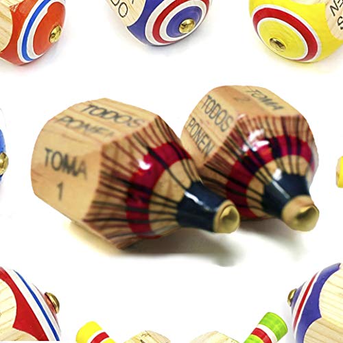 Pirinola Toma Todo Set – Mexican Fiesta, Kids and Adults Family Party Games, Bachelor Parties or Baby Shower, Wood Spinning Top Game - Premium Quality Finish - Complete Set of 2