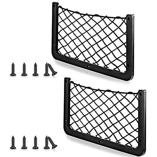 Frienda Large Car ABS Plastic Frame Storage Net Bag Boat Mesh Net Holder Pocket Organizer Net Seat Mesh Framed Net Pocket with Screws for Auto RV, 14 x 7.3 Inch (2 Pieces)