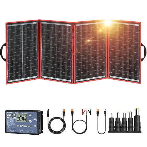 DOKIO 220w 18v Portable Foldable Solar Panel Kit (29x21inch,11.7lb) Solar Charger with Controller 2 USB Output to Charge 12v Batteries/Power Station (AGM, Lifepo4) Rv Camping Trailer Emergency Power……