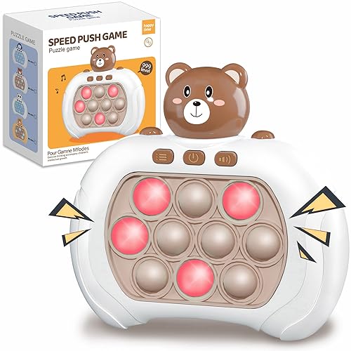 Quick Push Pop Game It Fidget Toys Pro for Kids Adults, Handheld Game Fast Puzzle Game Machine, Push Bubble Stress Toy, Relief Party Favors, (Brown Bear)