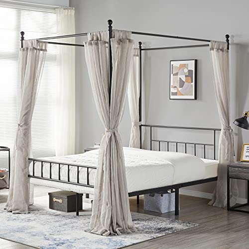 Yaheetech Canopy Bed Frames Platform Bed Frame Four-Poster Canopied Bed Mattress Foundation with Headboard and Footboard Sturdy Slatted Structure No Box Spring Needed Easy Assembly Full/Black