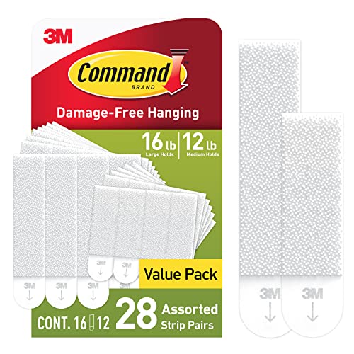 Command Picture Hanging Strips, Damage Free Hanging Picture Hangers, No Tools Wall Hanging Strips for Living Spaces, 12 Medium Pairs and 16 Large Pairs (56 Strips)