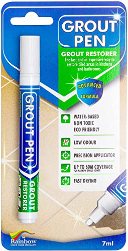 Grout Pen White Tile Paint Marker: Waterproof Grout Paint, Tile Grout Colorant and Sealer Pens - White, Narrow 5mm Tip (7mL)
