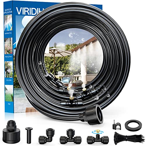 Misting Systems, Misters for Outside Patio, 100FT Misting Cooling System+30 Brass Mister System+2 PE Antioxidant Adapters 3/4'+2 Tee Adapters+2 90 Degree Elbows for Pasture, Garden, Greenhouse, Gazebo