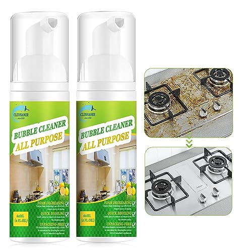 Kitchen Cleaner Spray, 2 Pack Degreaser Cleaner Heavy Duty, Bubble Cleaner Foam Spray Removes Stains, All Purpose Cleaning Spray For Range Hoods, Ovens, Grill, Pots, Sinks, Countertops, and Appliances