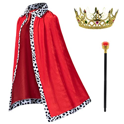 TOGROP King Costume For Kids Robe Crown Scepter Set Boys Royal Prince Cape Dress Up Cosplay Red