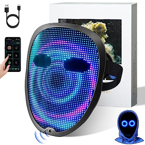 Ompusos 2023 Upgraded Face Transforming LED Mask with APP, Halloween LED Mask for Adults Costume Cosplay Masquerade Party