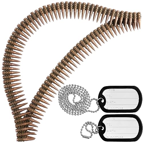 Spooktacular Creations Halloween Ammo Costume Accessories Included Army Bullet Belt with Fake Bullet and Dog Tag Necklace, Bandolier and Stainless Steel Military Tag Toy Set for Soldier Cosplay
