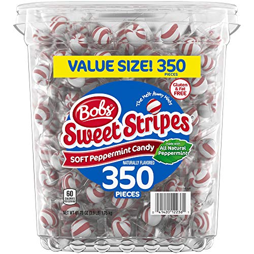 Bobs Sweet Stripes Soft Peppermint Candy, 350 Individually-Wrapped Pieces ,3.9 Pound Tub