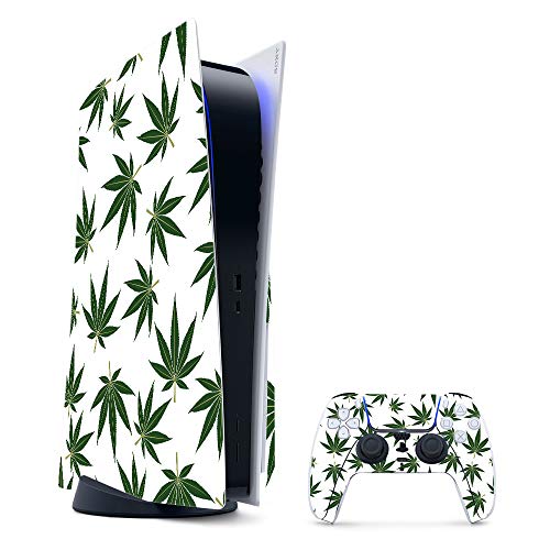 MightySkins Skin Compatible with PS5 / Playstation 5 Bundle - Pot Leaves Green | Protective, Durable, and Unique Vinyl Decal wrap Cover | Easy to Apply, Remove, and Change Styles | Made in The USA