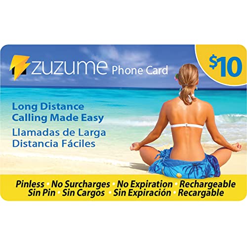 Zuzume Up to 344 Minutes Domestic and International Calling Card | PINless, No Expiration, No Hidden Surcharges Prepaid Phone Long Distance Calling Cards | 10 USD