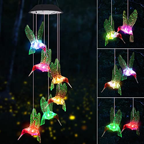 WeeksEight Green Hummingbird Solar Wind Chimes Colors Changing Lights, Best Gifts for Mom Grandma Women Mothers, Decorations Windchimes Outdoor Garden Yard Decor