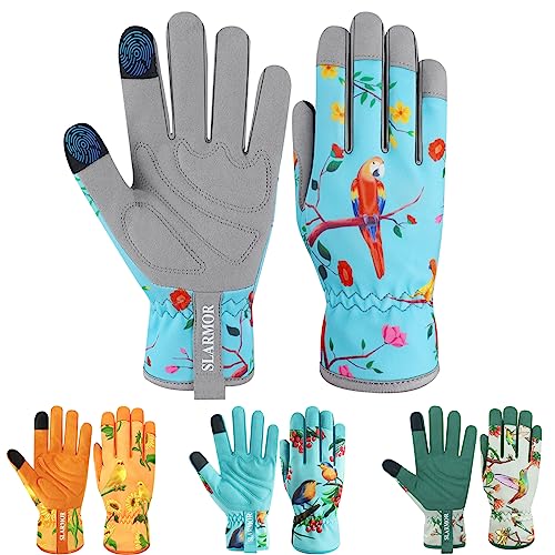 SLARMOR Gardening-Gloves for Women - Leather-Work-Gloves with Touch Screen for Weeding, Digging, Planting Pruning Yard Gloves -M
