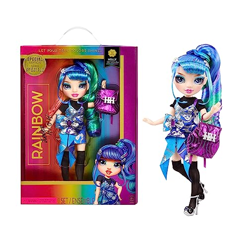 Rainbow High Junior High Special Edition Holly De’Vious - 9' Blue and Green Posable Fashion Doll with Accessories and Open/Close Soft Backpack. Great Toy Gift for Kids Ages 4-12