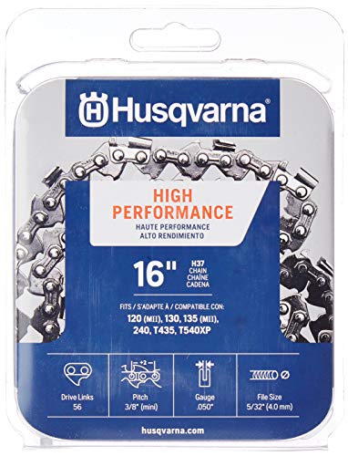 Husqvarna H37 16 Inch Chainsaw Chain, 3/8' Pitch, .050' Gauge, 56 Drive Links, Genuine Husqvarna Chainsaw Blade Replacement with Low Kickback and Low Vibration, Gray