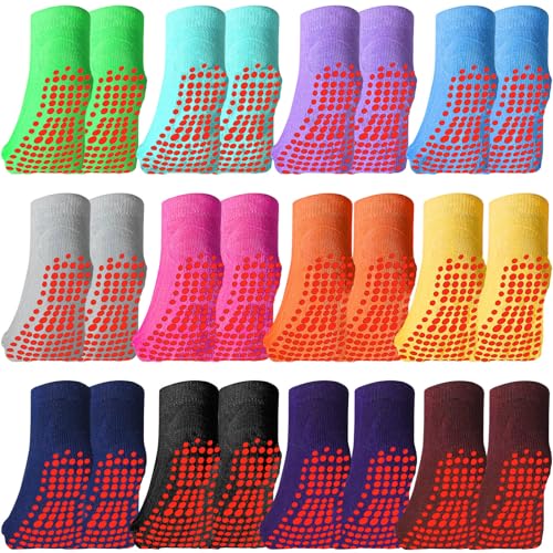 Geyoga 12 Pairs Non Slip Socks Ankle Grip Anti Skid Socks for Boys Toddlers Girl(Assorted Colors, 5-11 Years)