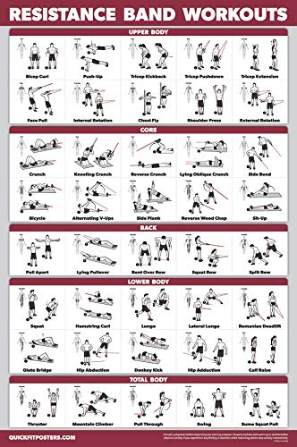 QUICKFIT Resistance Bands Workout Exercise Poster - Double Sided (Laminated, 18' x 27')