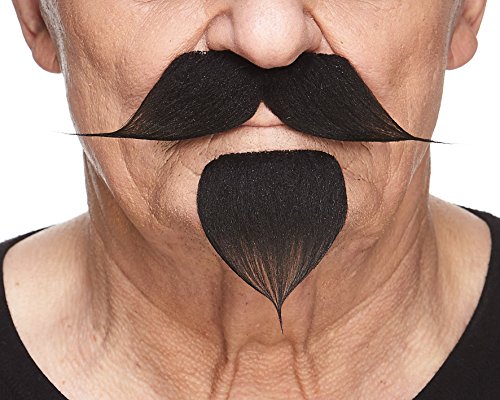 Mustaches Self Adhesive Fake Mustache with a Goatee, Novelty, Colonel Sanders Handlebar False Facial Hair, Costume Accessory for Adults, Black Color
