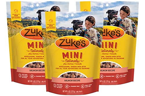 Zuke's Mini Naturals Dog Training Treats, Salmon Recipe, Soft Mini Dog Treats with Vitamins & Minerals, Made for All Breed Sizes, 6 Ounce Bag (Pack of 3)