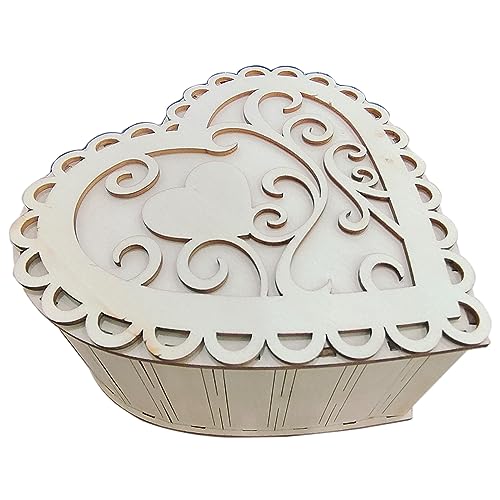 MIAO YUAN Carved heart-shaped wooden box,Wooden Pieces Handmade Wooden Box for Storage,Jewelry Box with Lid, Craft Wooden Storage Box for Candy,Gift and Dessert
