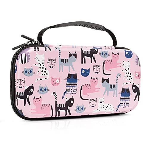 Nintendo Switch Case OLED Model 2021, Carry Case for Nintendo Switch 2017 for Women Girls-Travel Storage Bag Shockproof Hard Shell Case with 16 Game Card Slot for Switch Console Joy-Con & Accessories, Cat