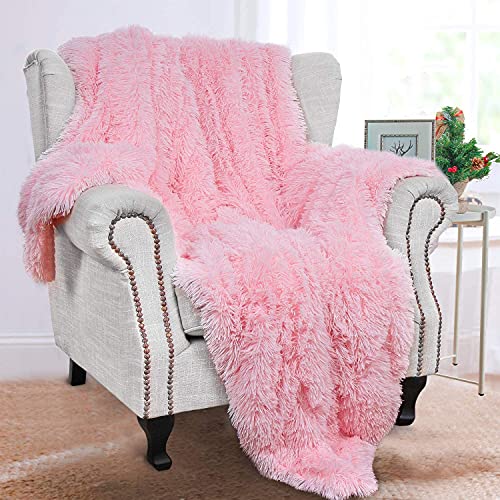 BENRON Light Pink Throw Blankets, Soft Shaggy Fuzzy Sherpa Cute Baby Pink Throw Cozy Fluffy Faux Fur Blankets for Bed Couch Sofa Washable, 50'x60'