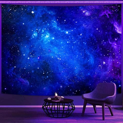 Faxdong Galaxy Universe Space Tapestry, Blacklight Starry Night Sky Mysterious Nebula Stars Ceiling tapestries for Bedroom Backdrop Wall Decor 68×90 inch