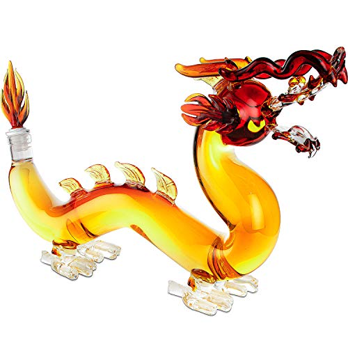 Dragon Drinking Decanter - GOT, I Drink and I Know Things - Whiskey and Wine Decanter Large 10x16' - 100% Lead-Free High Borosilicate Glass, - The Wine Savant Handblown Glass. Movie Night! (600ml)