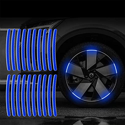 20PCS Reflective Car Wheel Decorative Stripe Stickers, Night Safety Warning Car Stickers, Anti-Scratch Reflective Stickers Car Motorcycle Wheel Safety Decorative Car Decals Universal (Blue a)