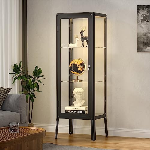 Ryoko Glass Display Cabinet with Adjustable 3-Shelf Shelves, Lock and Door, Dust-Proof, LED Light, Curio Cabinets Lego Display Case for Living Room Bedroom Office 59.1' x 19.7' x 15.8' - Dark Gray