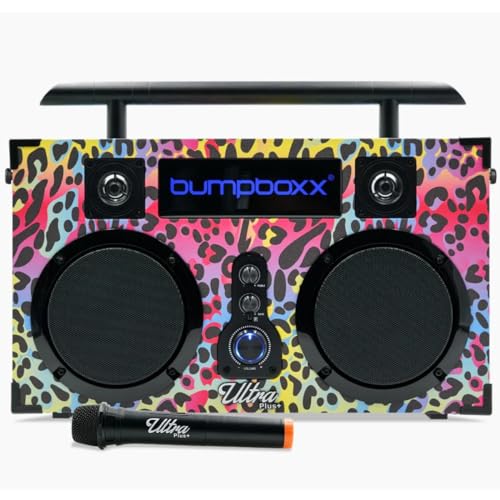 Bumpboxx Bluetooth Boombox Ultra Plus | Retro Boombox with Bluetooth Speaker | Includes Rechargeable Lithium Battery, Carrying Strap & Mic | Easy to Carry | Cheetah