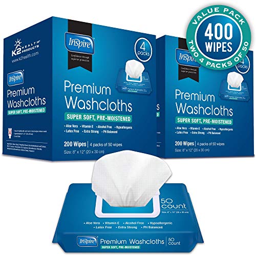 Inspire Disposable Washcloths - Adult Body Wipes for Cleansing, Extra Large, 50 Count (Pack of 8)