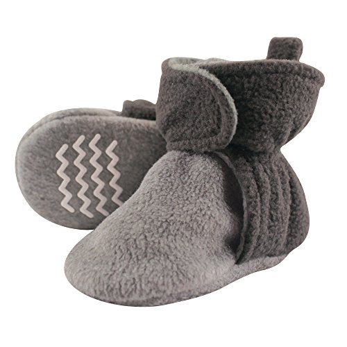 Hudson Baby unisex baby Cozy Fleece Booties Slipper Sock, Charcoal Heather Gray, 0-6 Months Infant US