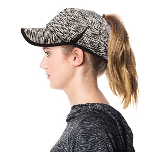 ANGELA & WILLIAM Ponytail Messy Buns Yoga Ponycaps Plain Baseball Visor Cap Dad Hat (Black)