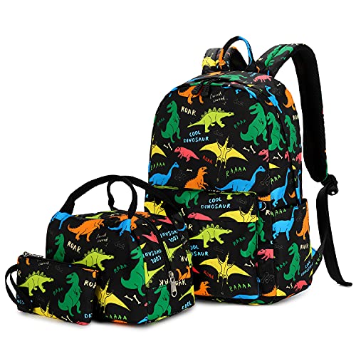 ecodudo Cute Lightweight Dinosaur Backpacks Boys School Bags Kids Bookbags with Lunch Bag (Colorful Dinosaur Set)