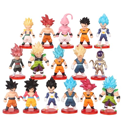 16 Piece Set of Dragon Goku Action Figure, 3' Height. Used as a Cake Topper or Party Favor Supplies, and are Perfect for Collectors of Dragon Play Balls z Toys Memorabilia.