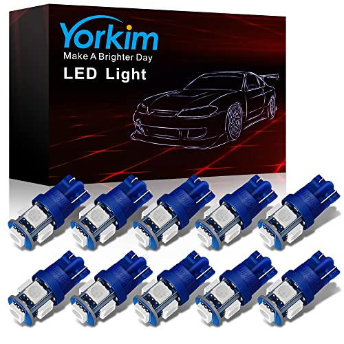 Yorkim 194 LED Bulbs Blue Super Bright Newest 5th Generation, T10 LED Bulbs, 168 LED Bulb for Car Interior Door Courtesy Dome Map License Plate Lights W5W 2825, Pack of 10