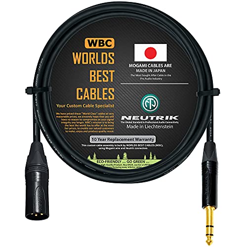 WORLDS BEST CABLES 5 Foot - Quad Balanced Patch Cable Custom Made Using Mogami 2534 Wire and Neutrik NC3MXX-B Male XLR & NP3X-B TRS Stereo Phone Plug.